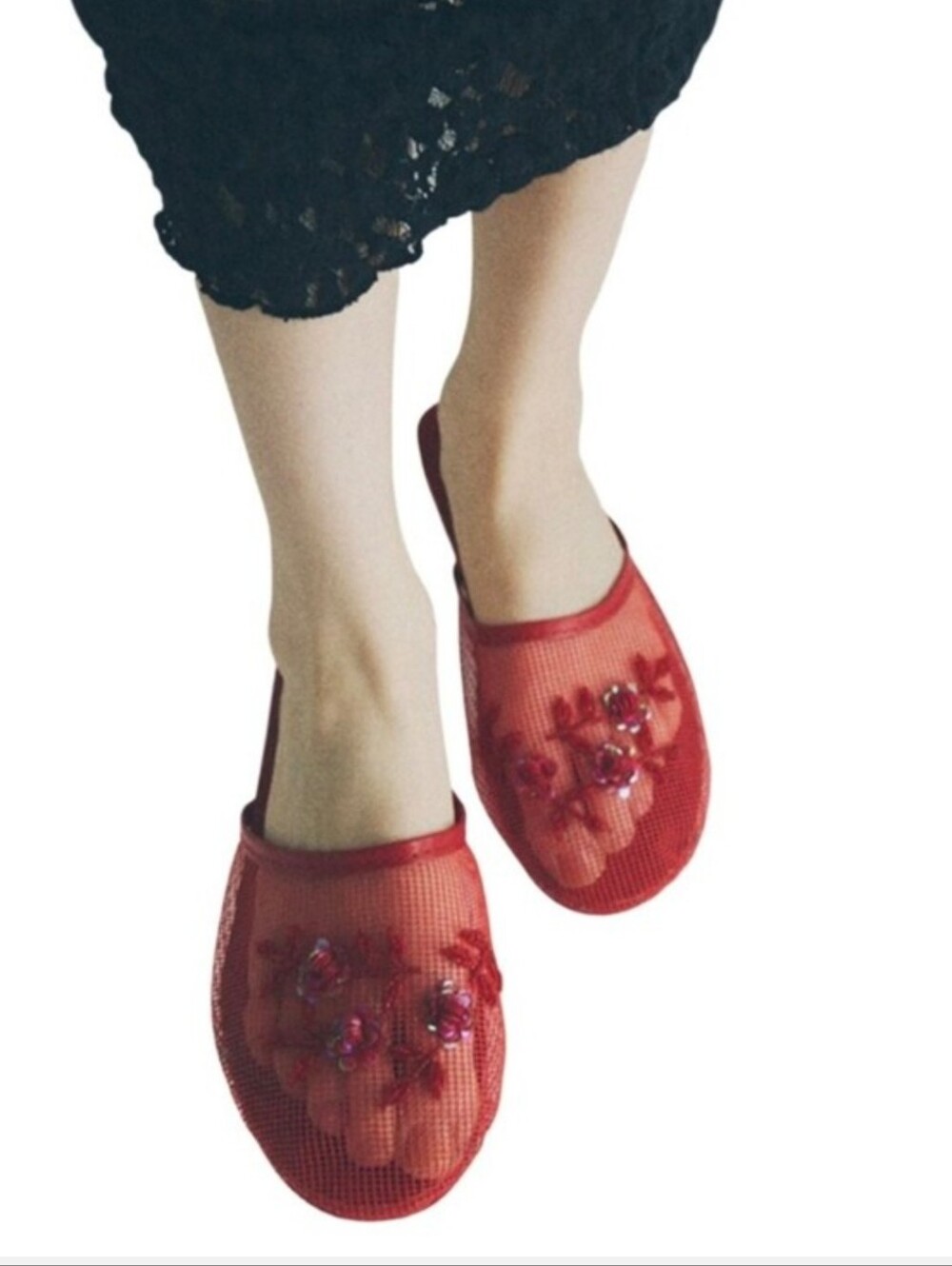 Target Red Floral Mesh Slip-On Slippers